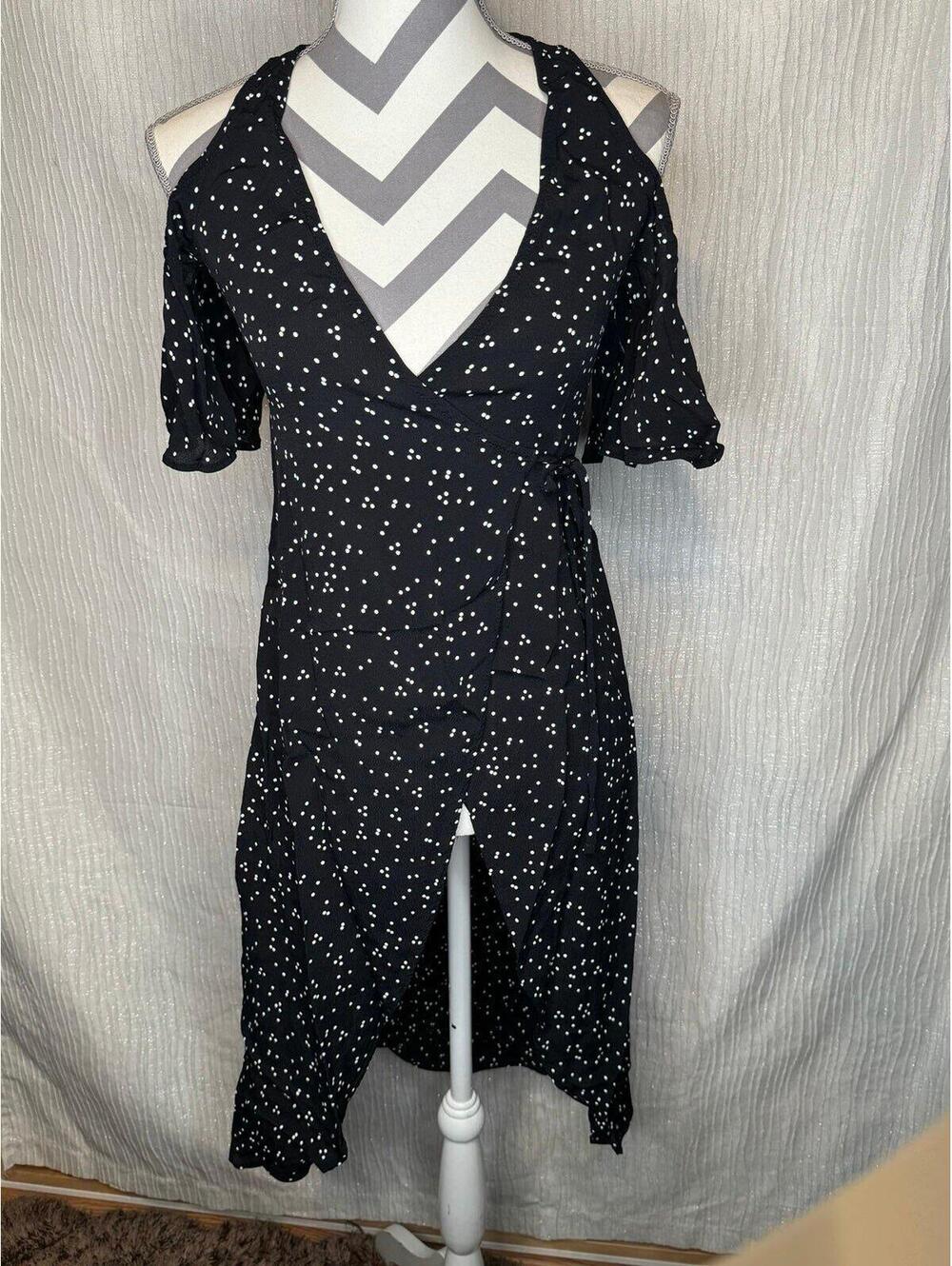 Women's FLYNN SKYE Black stardust Polka Dot Wrap Dress